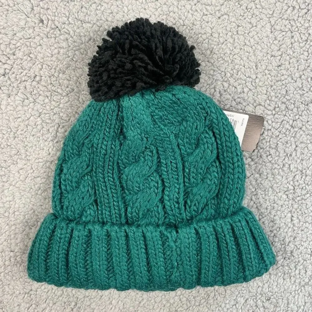 Girls Youth NFL One Size Green Philadelphia Eagles Cable Cuffed Knit Hat w/ Pom